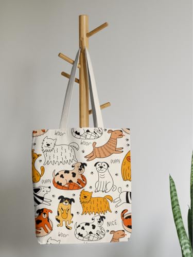 Aesthetic Canvas Tote Bag for Women with Inner Pocket - color: Dog-2