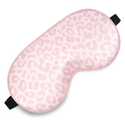 Silk Sleep Mask, Blackout Eye Mask for Sleeping with Adjustable Strap - color: Pink Leopard