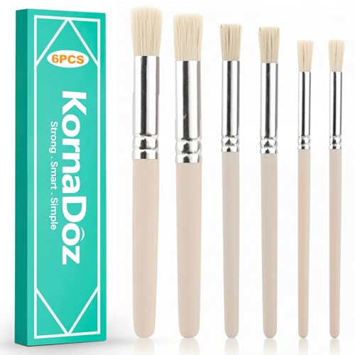 6 Piece Stencil Paint Brush Set – Natural Hog Bristle Dome Brush for Acrylic, Oil & Watercolor Painting (Durable & Absorbent, Ideal for Wall/Floor Stenciling & DIY Crafts)