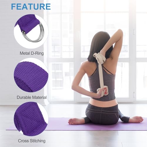 PATIKIL Yoga Strap for Stretching Cotton Yoga Belt with Adjustable Metal D-Ring Buckle Stretch Band for Fitness Pilates - color: Dark Purple