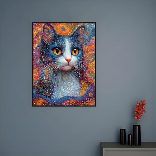 Shouruihua Diamond Painting Kits for Adults, Funny Cat Diamond Art Kit | Abstract Cat, Gem Art, Diamond Dotz Kits, Animal Diamond Dots, Full Round Drill Diamond Painting Kits for Adults, 11.8x15.7in - color: Animal(Funny Cat-2)