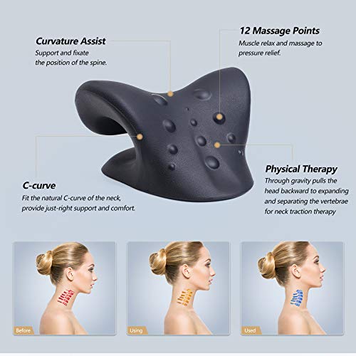 Cozyhealth Neck Stretcher for Neck Pain Relief, Neck and Shoulder Relaxer Cervical Traction Device Pillow for TMJ Pain Relief and Muscle Relax, Cervical Spine Alignment Chiropractic Pillow (Black) - color: Black