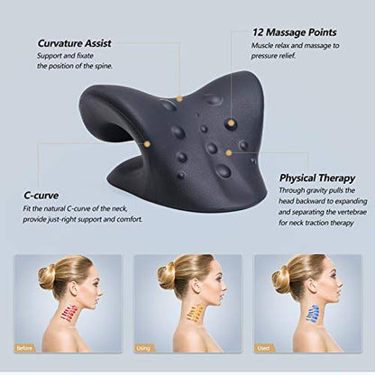 Cozyhealth Neck Stretcher for Neck Pain Relief, Neck and Shoulder Relaxer Cervical Traction Device Pillow for TMJ Pain Relief and Muscle Relax, Cervical Spine Alignment Chiropractic Pillow (Black) - color: Black