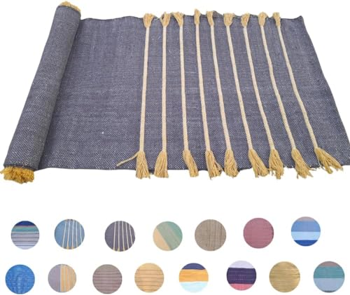 Indian Handmade100 % Organic Anti Skid Multi Colour Cotton Yoga Mat - Eco-Friendly Hand-Woven Rug - Non-Slip & Thick (24”x72”x5mm) for Hot yoga & Everyday Fitness at Home - Comfortable & Foldable Extra-Long Mat - color: Multi 16