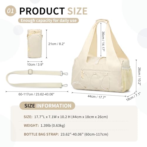 Small Gym Bag for Women with Shoe Compartment 35L, Beige - color: Beige
