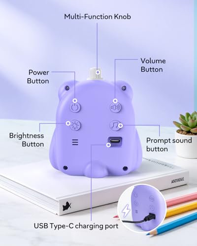Visual Timer for Kids, 100 Min Digital Timer with Paused, Rechargeable Countdown/Up Timers, 3 Alarm, Silent, Vibrate & Sound Mod, Productivity Timers for ADHD, Classroom, Teacher, Exercise, Study - color: Purple