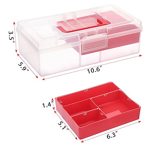 JUXYES Plastic Fishing Tackle Box Organizer with Removable Dividers, Clear Fishing Tackle Storage Boxes with Handle, 2 Layer Fishing Tackle Tray Box Lure Box, Red (Pack of 2) - color: Red, size: 2 Pack