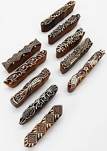 CraftsofIndia® Border Pattern Henna Mehendi Print Wooden Block Stamps (Set of 10 | - size: 10 Pcs