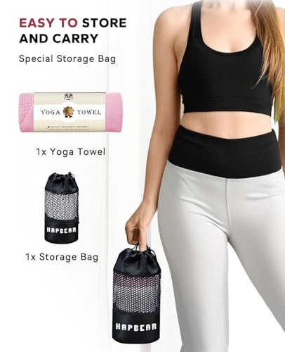 HAPBEAR Non Slip Yoga Mat Towel with Grip Dots, 72" x 24" Hot Yoga Towel - Super Absorbent Microfiber Yoga Towel for Hot Yoga, Bikram, Pilates and Gym Workout - Pink - color: Pink