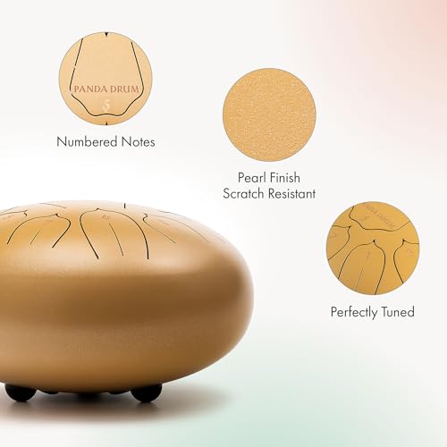 Panda Drum Plus (Sandstone) | Steel Tongue Drum | 11 Inch | Calming Handpan | with Music Book, Mallets, Carrying Bag & Finger Picks | 432 Hz Rain Drum | Calming Musical Instrument for Adults - color: 2-Sandstone