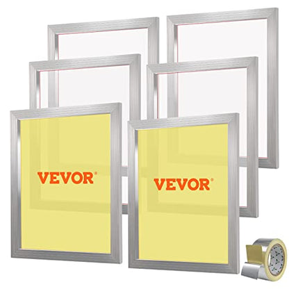 VEVOR Screen Printing Kit, 6 Pieces Aluminum Silk Screen Printing Frames, 20x24inch Silk Screen Printing Frame with 305 Count Mesh, High Tension Nylon Mesh and Sealing Tape for T-Shirts DIY Printing | For T-Shirts DIY, 20 x 24 inch Frame, Easy to Clean, A