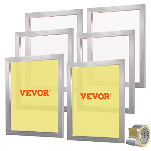 VEVOR Screen Printing Kit, 6 Pieces Aluminum Silk Screen Printing Frames, 20x24inch Silk Screen Printing Frame with 305 Count Mesh, High Tension Nylon Mesh and Sealing Tape for T-Shirts DIY Printing | For T-Shirts DIY, 20 x 24 inch Frame, Easy to Clean, A
