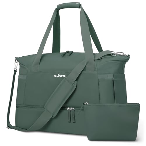 Gym Bag for Women, Personal Item Travel Bag with Shoes Compartment for Trip - color: Dark Green, size: Medium