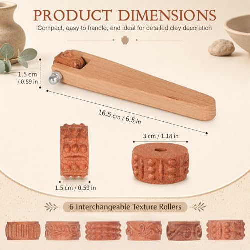6 Pcs 3D Printed Clay Texture Rollers Clay Roller with Handle for Painting 6 Patterns Texture for Modeling Glaze Design Handle Pottery Tools Set for Artists Ceramics Art Creation Ceramic Modeling DIY