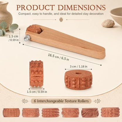 6 Pcs 3D Printed Clay Texture Rollers Clay Roller with Handle for Painting 6 Patterns Texture for Modeling Glaze Design Handle Pottery Tools Set for Artists Ceramics Art Creation Ceramic Modeling DIY