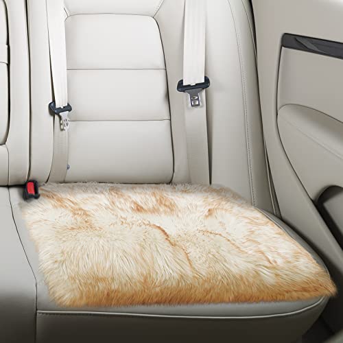 Softlife Square Faux Fur Sheepskin Chair Cover Seat Cushion Pad Super Soft Area Rugs for Living Bedroom Sofa (1.6ft x 1.6ft, White-Brown Tip) 1 pack - color: White-brown Tip