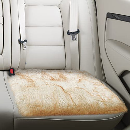 Softlife Square Faux Fur Sheepskin Chair Cover Seat Cushion Pad Super Soft Area Rugs for Living Bedroom Sofa (1.6ft x 1.6ft, White-Brown Tip) 1 pack - color: White-brown Tip