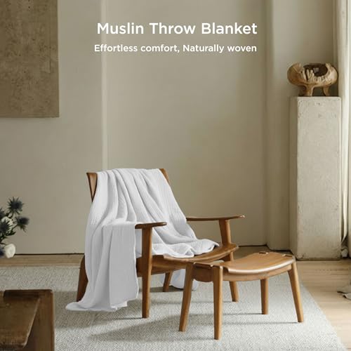 Threadmill Cotton Throw, Muslin, White, 4-Layer, Lightweight, Breathable | 100% Cotton, Muslin Weave, 50x65 in, Breathable, All-Season, Lightweight, OEKO-TEX Certified, Machine Washable - color: White, size: Throw