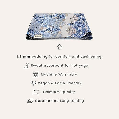 Travel Yoga Mat 1.5mm | Foldable, Lightweight Mat | Use for Travel, Backpacking, Yoga Retreat, Outdoors, Gym, Pilates, Machine Washable, Eco-Friendly - color: Blue