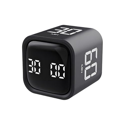 Qumox Pomodoro Timer, Cube Productivity Timer with Adjustable Sound and Vibration Alert, Ideal for Work, Office, ADHD, Study, and Tasks - 5/10/30/60 Minutes & Custom Countdown - Black - color: Black