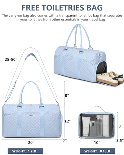 Women Weekender Travel Duffle Bag: Travel Duffel Overnight Bags with Shoe Compartment Large Carry on Tote with Toiletry Bag Weekend Traveling Yoga Gym Hospital Bag for Women with Wet Pocket Light Blue - color: 06-Light Blue, size: Large