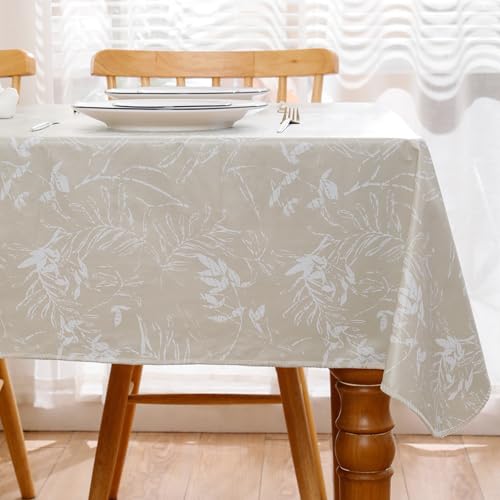 Heavy Duty Vinyl Tablecloth with Flannel Backing Waterproof Oil-Proof Plastic Table Cloth Stain-Resistant Wipeable Rectangle or Square Table Cover for Indoor and Outdoor (Beige Leaf，60x102 Inch) - color: Beige Leaf, size: 60" x 102" (Rectangular)