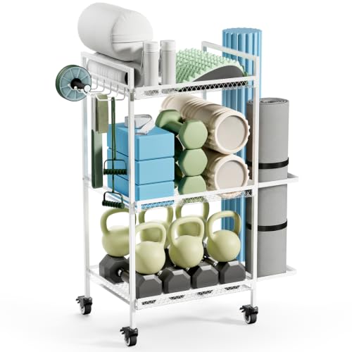 Yoga Mat Storage Rack Space-Saving Home Gym Organizer Sturdy Workout Equipment Holder for Yoga Mat Foam Roller and Fitness Accessories