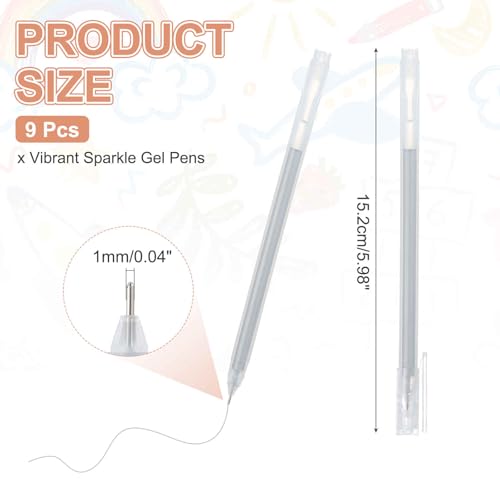 MECCANIXITY 9 Pcs Metallic Vibrant Sparkle Gel Pens, Drawing Pens with Fine Point 1mm for Adult Drawing Doodling Journaling Art Supplies and DIY Crafts, Silver - color: Silver