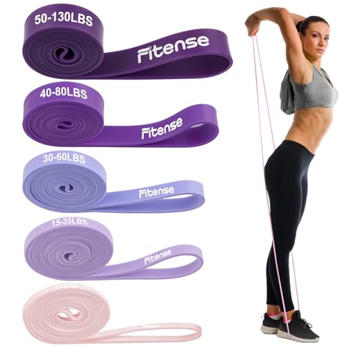 Fitense Resistance Bands Set - Pull Up Bands for Men Women, Exercise Bands Resistance with Door Anchor, Training Poster & Pouch for Body Stretching, Pull Up Assist - color: (5-130LBS) - Gradient Purple