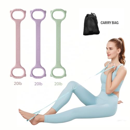 Figure 8 Workout Resistance Band - 3 Elasticities Optional 20 30 40lb, Thicker Durable Arm Back Shoulder Exercise Elastic Rope Yoga Straps Pilates Flexbands, Physical Therapy Stretch Bands - color: 20LB Pink+20LBPurple+20LBGreen