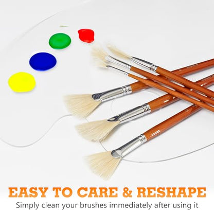 DUGATO Hog Hair Fan Paint Brush Set, 9-Piece Long Handle Brushes | Comfortable Wood Handle for Ceramic Pottery Glazing & Painting, Ideal for Acrylic & Oil, Smooth Blending & Texture Effects - size: 9pcs Fan Brushes