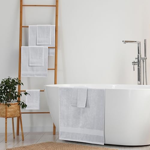 Belizzi Home 8 Piece Towel Set 100% Ring Spun Cotton, 2 Bath Towels 27x54, 2 Hand Towels 16x28 and 4 Washcloths 13x13 - Ultra Soft Highly Absorbent Machine Washable Hotel Spa Quality - Light Grey - color: Light Grey, size: 8 Piece Towel Set