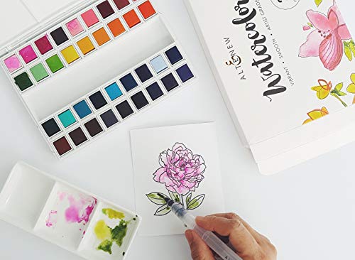 Altenew Watercolor 36 Pan Set, Watercolor Paints, 36 Vibrant Colors, Convenient Palette Case for Storing and Mixing Colors, Artist Watercolor Brush Included, Great for Watercoloring Techniques