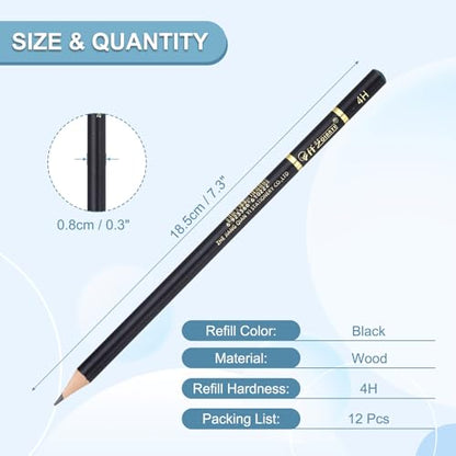 PATIKIL 12Pcs Drawing Pencils for Sketching, 4H Refill Sketch Pencils for Drawing, Graphite Art Pencil Set Professional Resistant Lead for Painting Shading Artist Office Supplies - size: 4H