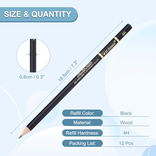 PATIKIL 12Pcs Drawing Pencils for Sketching, 4H Refill Sketch Pencils for Drawing, Graphite Art Pencil Set Professional Resistant Lead for Painting Shading Artist Office Supplies - size: 4H