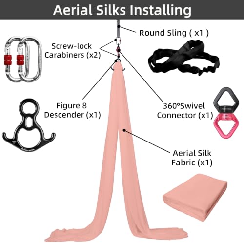 PRIOR FITNESS Aerial Silks Kit, SGS&CE Certified, 9/15/20Yards - color: Champagne, size: M(15 Yards)