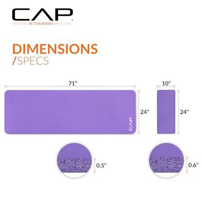 CAP Barbell 1/2-Inch High Density Exercise Yoga Mat with Strap | Multiple Options - color: Purple, style: Yoga Mat w/Knee Pad