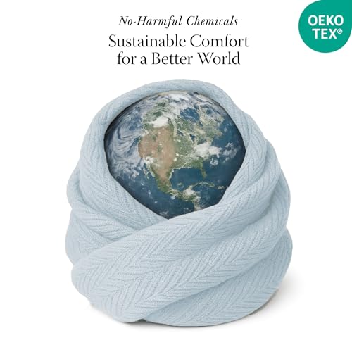 Threadmill Luxury 100% Cotton Queen Herringbone Blanket, Light Blue - color: Light Blue, size: Queen (90" x 92")