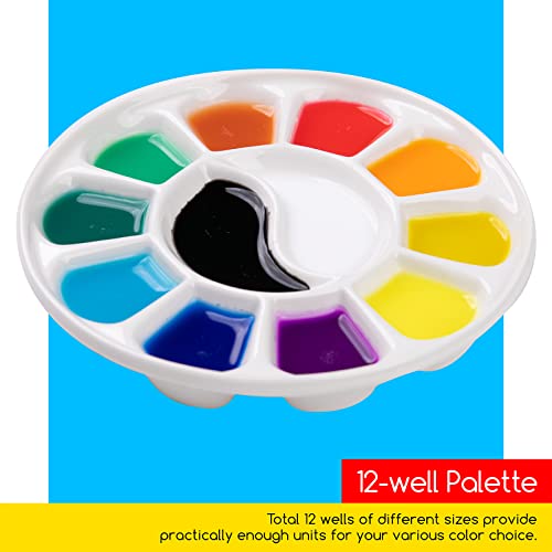 MEEDEN 12-Well Round Porcelain Watercolor Paint Palette for Watercolor Gouache Acrylic Oil Painting, 7-Inch - style: ROUND