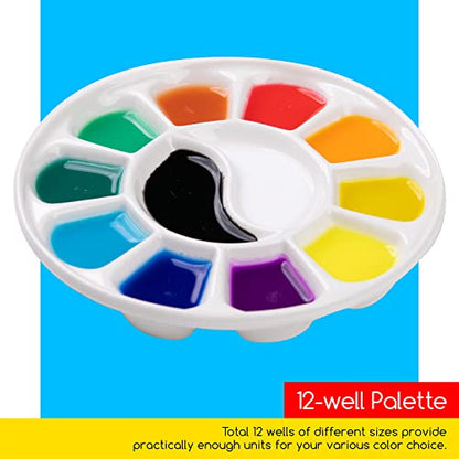 MEEDEN 12-Well Round Porcelain Watercolor Paint Palette for Watercolor Gouache Acrylic Oil Painting, 7-Inch - style: ROUND