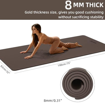HAHE Extra Wide Yoga Mat, 75"x 32" POE Deer Print Exercise & Fitness Mat | 8mm Thick Large Yoga Mats for Men & Women, Pilates Mat for Home Workout, Non Slip Exercise Mats with Carry Strap - color: Earth Brown