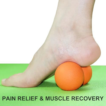Hard Peanut Massage Ball, Double Lacrosse Massage Ball. Deep Tissue Massager Mobility Roller for Physical Therapy Myofascial Release Trigger Point Muscle Relax Pain Relief Acupressure (Orange) - color: Orange