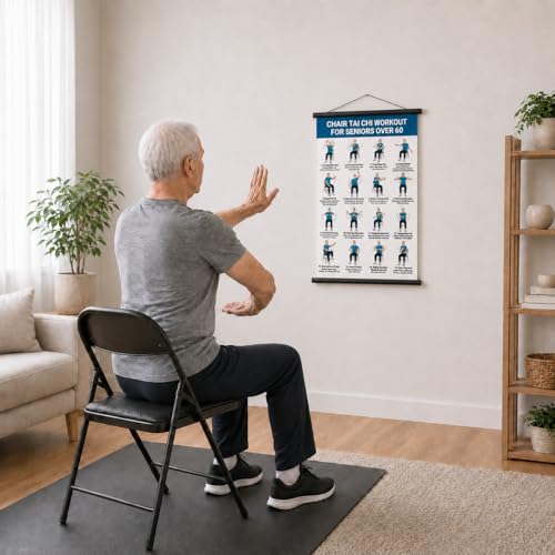 Tai Chi Chair Workout Chart, Chair Tai Chi for Seniors Poster, 16 x 24 Inch | Seated Tai Chi Exercise Chart: 16 Guided Chair Exercises with Breathing and Flow for Balance, and Flexibility, Roll-Up Design
