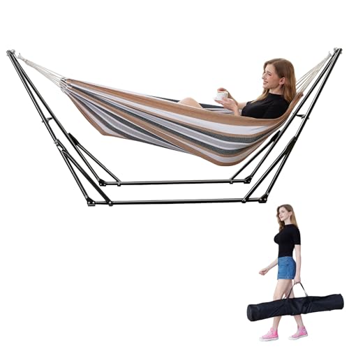 Portable Hammock with Stand for Outside or Inside,No Tree Required - color: Yellow