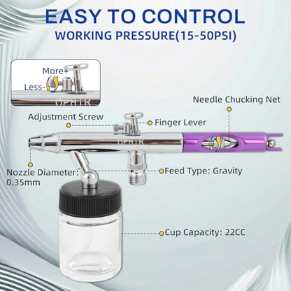 OPHIR 6X 0.35mm Dual Action Airbrush Gun Set for Body Art Painting | Includes 6 Siphon Feed Airbrushes, 5 Nylon Air Hoses, and Airbrush Holder For Crafts, Art, Model Hobby Painting, Artwork - color: 6x Siphon Feed Airbrush+5x Airbrush Hose+Holder