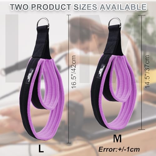 Pilates Double Loop Straps for Reformer, Thickened D-Ring Handle Fitness Straps, 2 Lengths Multicolor Yoga Accessories for Home Workout - color: black purple, size: size M