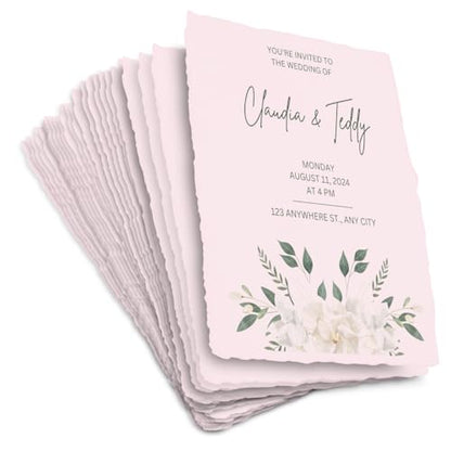 Wanderings Handmade Pink Deckle Edge Blank Paper - 4" x 6" - Pack of 50 - Watercolor/Mixed Media Paper - Save the Date Invitations Greeting Cards Notes DIY Arts Crafts - Thick 150 GSM - color: Pink, size: A6