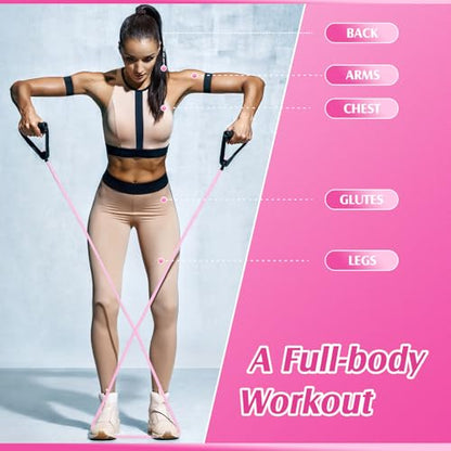 Shappy 10 Pcs Resistance Bands with Handles | Exercise Stretch Bands for Exercise, Woman Man Training Physical Therapy Workouts Fitness - color: Pink