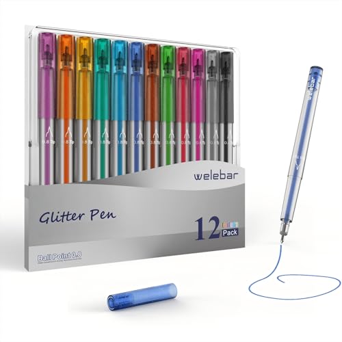 Glitter Gel Pen Set Compatible with Cricut Maker 3/Maker 4/Maker/Explore 3/4/5/Air 2/Air, 0.8 Tip Glitter Pen Set of 12 Pack Medium Point Pen, Writing, Drawing, Invitations, Cards - color: 12 Glitter Pens