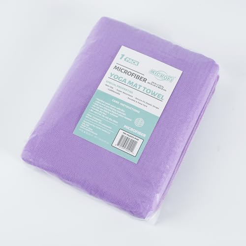 MICROFI Microfiber Hot Yoga Towel Mat, 24 x 72 inches, with Non-Slip Silicone Grip, Secure Fit Elastic Straps (Purple) - color: Purple